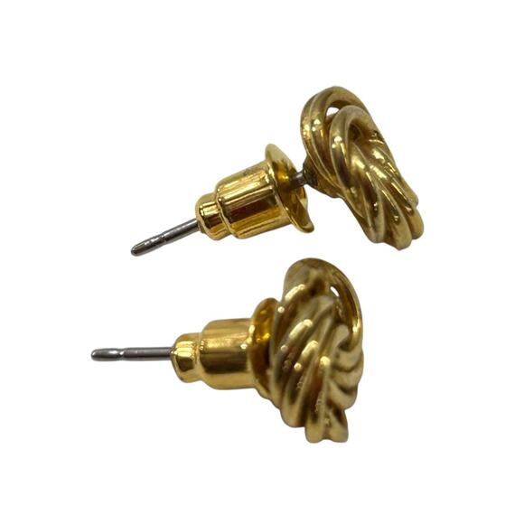 Small Goldtone Post Pierced Earrings Knot .4 Inch Knot - Picture 6 of 6